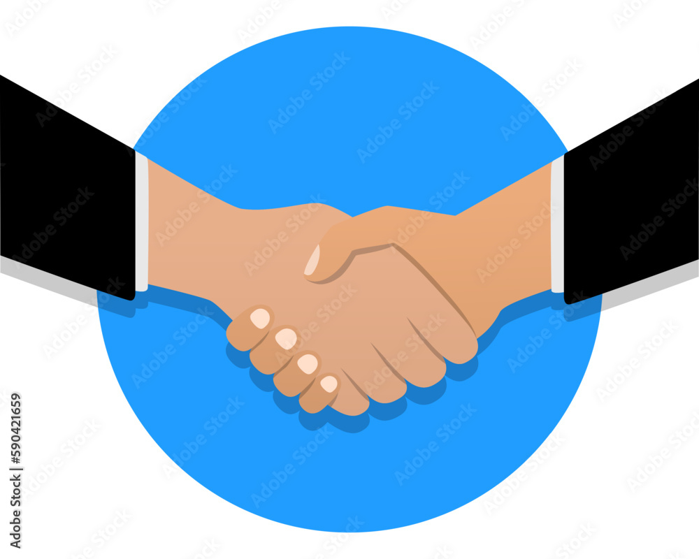 Illustration of a businessman shaking hands making a deal on a blue circle background as a symbol of trust. person, people shaking hands, businessmen shaking hands, make a deal Illustration of a businessman shaking hands making a deal on a blue circle background as a symbol of trust. person, people shaking hands, businessmen shaking hands, make a deal