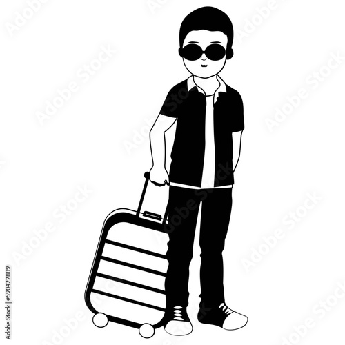 Person in sunglasses with a suitcase silhouette