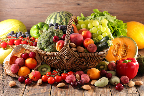 Fototapeta Naklejka Na Ścianę i Meble -  fresh fruits in wicker basket