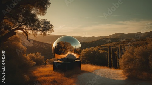 Reflecting the Beauty of Provence: Modern Sculpture in a Sunset Garden, AI