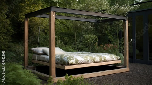 modern garden swingbed with pillow on the soft lap of nature Generative AI photo