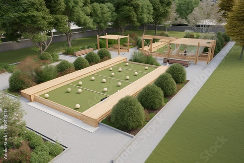 bocce ball court and lawn bowlin  , generative artificial intelligence photo