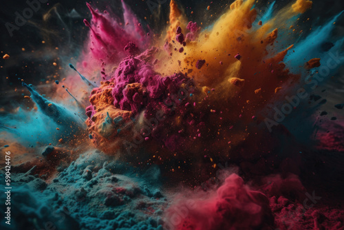 Explosion of colored paint and dust. Generative AI © nornie