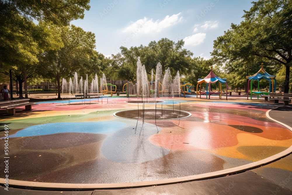 Design a park that has a splash pad area for younger children , generative artificial intelligence