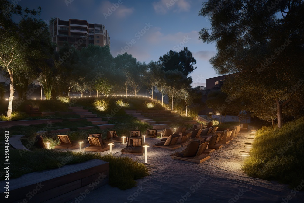 Design a park that has an amphitheater for outdoor movie , generative artificial intelligence Design a park that has an amphitheater for outdoor movie , generative artificial intelligence