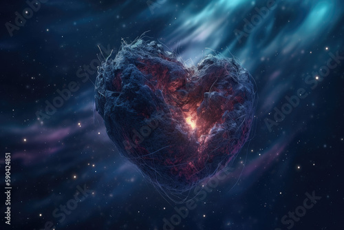 Heart In Indigo Cosmic Sky For Valentine's Day. Generative AI © nornie