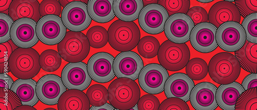 African ethnic traditional red pattern. seamless beautiful Kitenge  chitenge Ankara style. fashion design in colorful. Geometric circle abstract motif. Floral flower Ankara prints  African wax prints