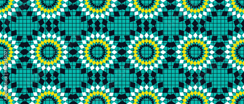 African ethnic traditional blue pattern. seamless beautiful Kitenge, chitenge,Ankara style. fashion design in colorful. Geometric circle abstract motif. Floral flower Ankara prints, African wax prints