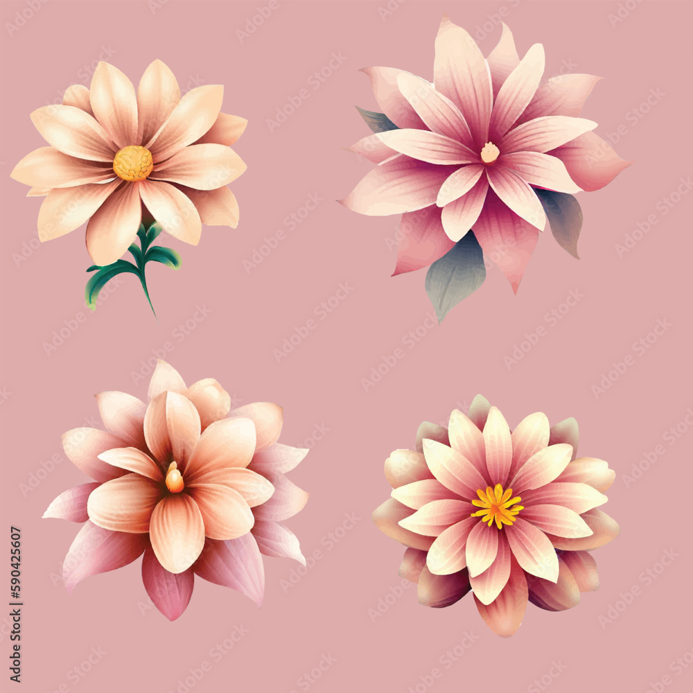 Obraz premium Beautiful floral set vector illustration. different type beautiful set flowers on white background