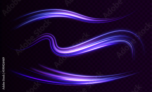 Light Trails On Road At Night. 3d render, abstract futuristic neon background with glowing ascending lines. Fantastic wallpaper