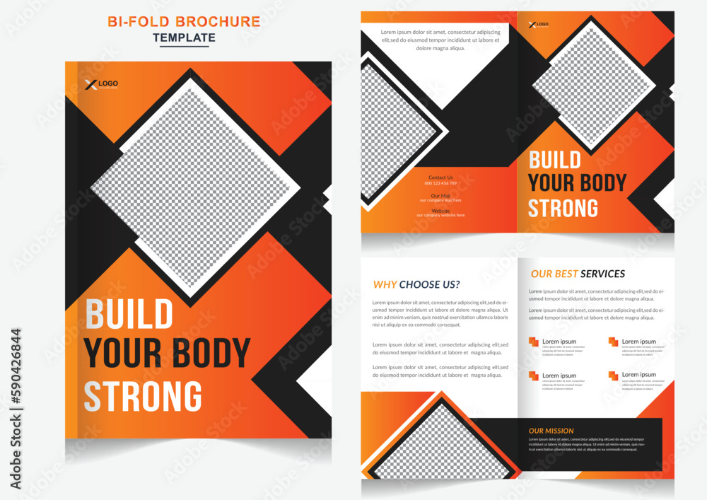 Training Bi-Fold Brochure design template and modern fashion gym center bifold brochure design template