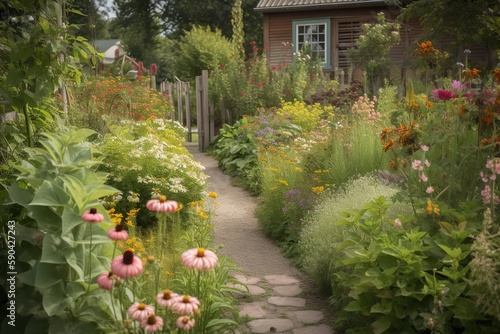 Wallpaper Mural garden with a mix of plants that attract pollina, with a mix of wildflowers for a natural area. garden with a mix of plants with interesting bark  with a small gree, generative artificial intelligence Torontodigital.ca
