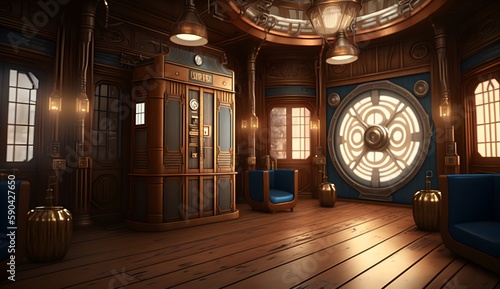 Obraz na plátně Realistic steampunk interior tardis wideangle 8k