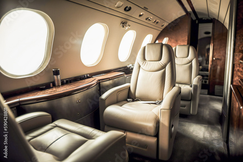 Private plane luxury interior. Created with Generative AI technology.
