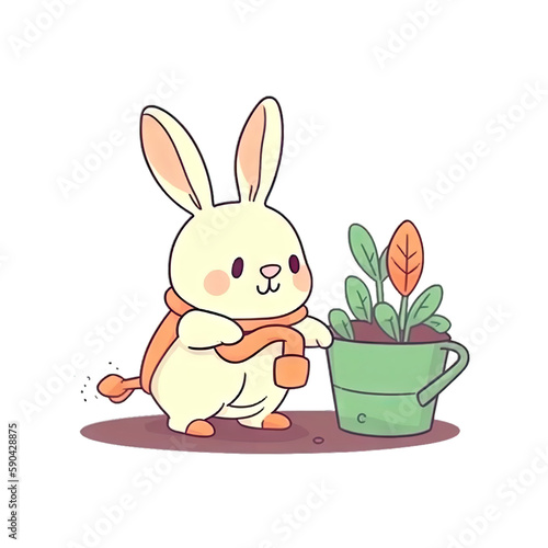 Rabbit character gardening - Cartoon Illustration 4