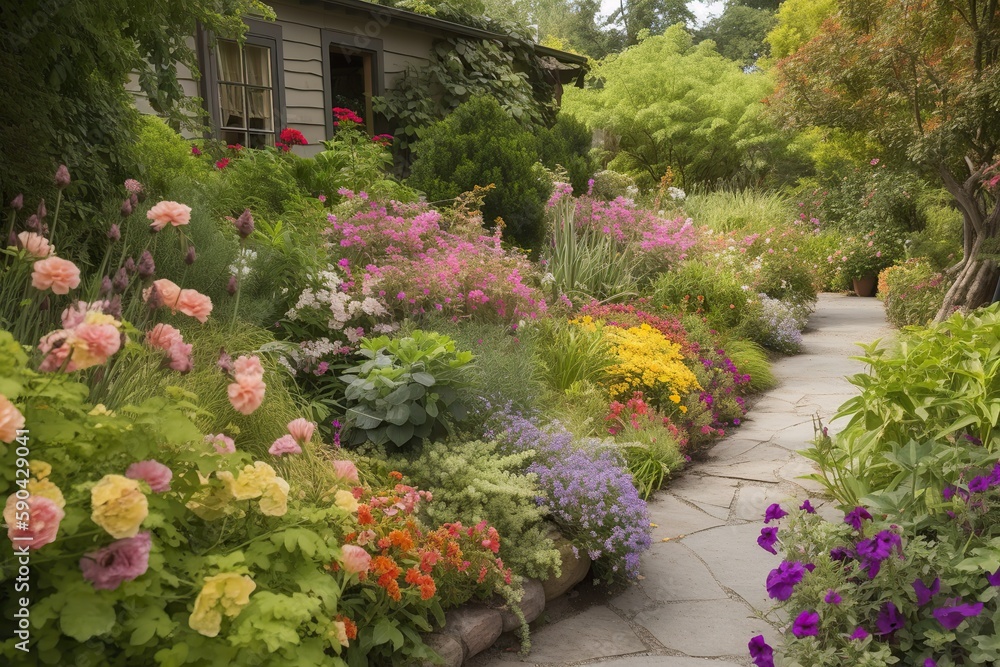 garden with a mix of plants that attract pollina, with a mix of wildflowers for a natural area. garden with a mix of plants with interesting bark with a small gree, generative artificial intelligence garden with a mix of plants that attract pollina, with a mix of wildflowers for a natural area. garden with a mix of plants with interesting bark with a small gree, generative artificial intelligence