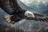 A bald eagle in flight in nature. Created with Generative AI technology.