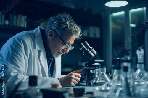 Scientist in a lab. Research and experimenting concept. Created with Generative AI technology.