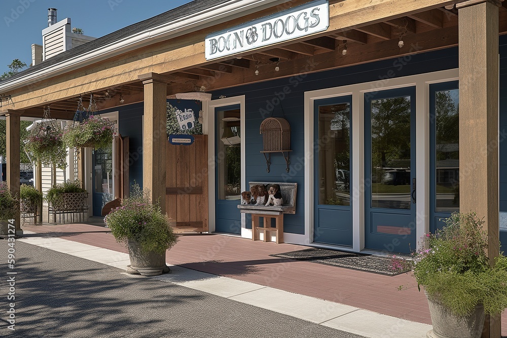 custom made wallpaper toronto digitalExterior of Dog and Pet Grooming Business Showcasing Storefront, Signage, and Entrance, Generated by AI