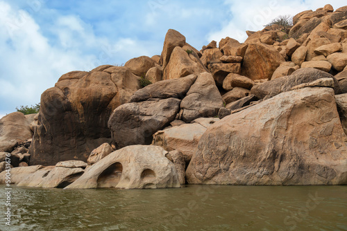 Rock formations on the banks of Tungabhadra river at Hampi, Karnataka India