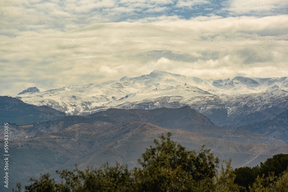 Fototapeta premium Sunrise over the mountains of the Sierra Nevada in Spain.