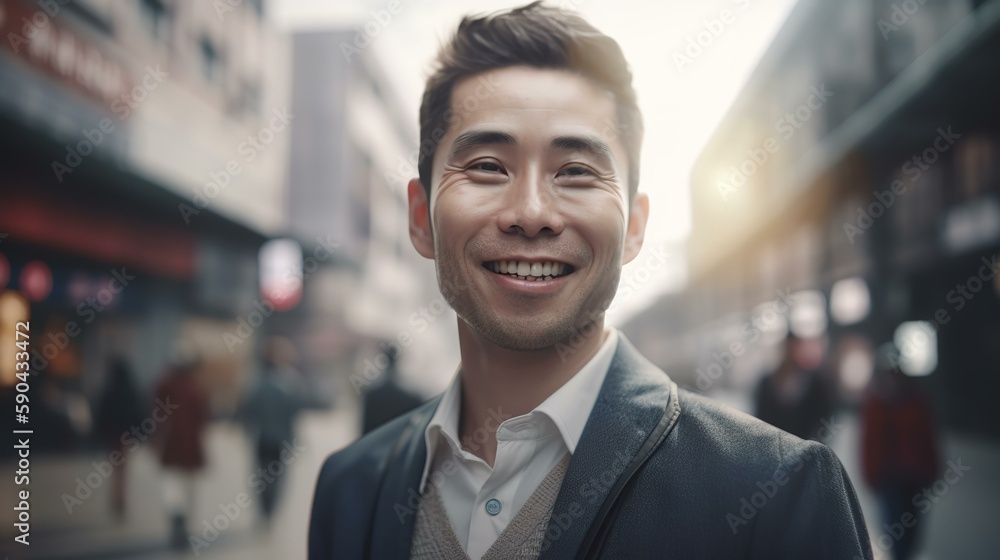 都会のビジネス街を歩くハンサムなアジア系ビジネスマンの男性(笑顔・Generative AI)
都会のビジネス街を歩くハンサムなアジア系ビジネスマンの男性(笑顔・Generative AI)