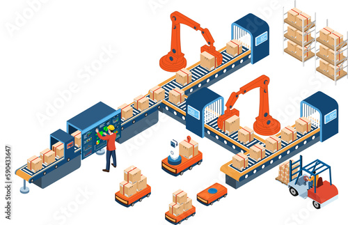 automated warehouse robots and Smart warehouse technology concept with Warehouse Automation System and Autonomous robot transportation in warehouses.