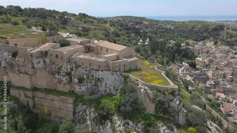 alt flying clockwise around complex of Santa Maria della Croce overlooking Scicli Sicily alt flying clockwise around complex of Santa Maria della Croce overlooking Scicli Sicily