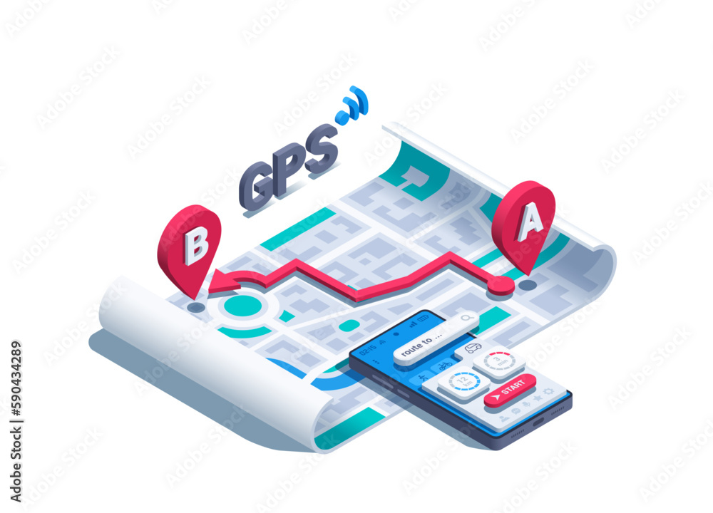 isometric vector illustration on a white background, city map and two ...