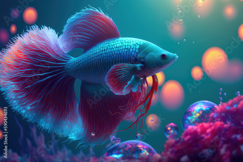 Colorful beta fish underwater environment ,made with Generative AI