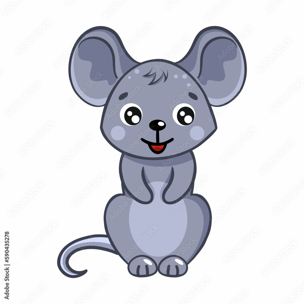Funny mouse on white background. Vector illustration in cartoon style. Drawing for children. Decor of poster or postcard.