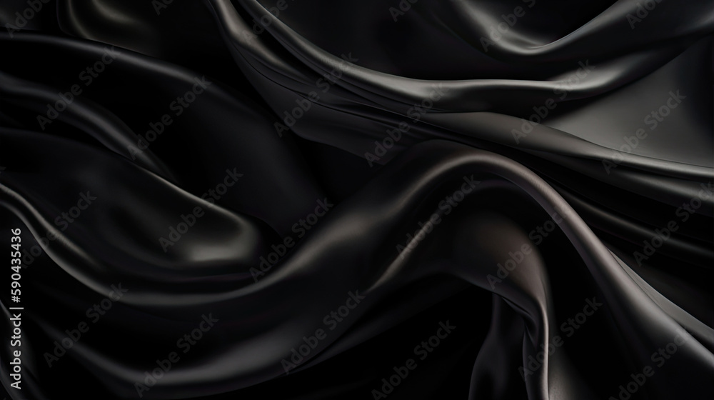 Obraz premium Black Luxurious Silk Satin: Opulent, Glossy, and Elegant Background Designs. Generative AI Illustration.