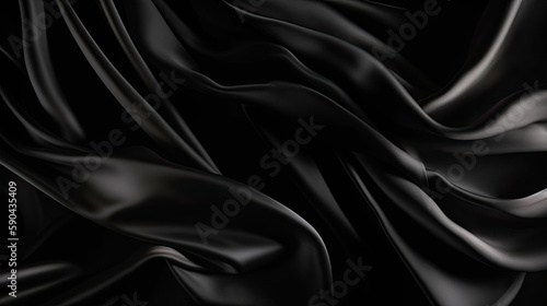 Black Luxurious Silk Satin: Opulent, Glossy, and Elegant Background Designs. Generative AI Illustration.