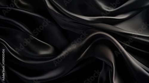 Black Luxurious Silk Satin: Opulent, Glossy, and Elegant Background Designs. Generative AI Illustration.