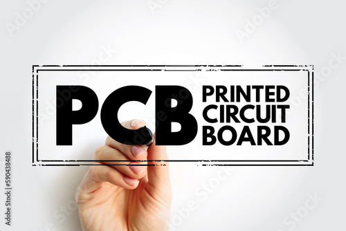 PCB Printed Circuit Board - laminated sandwich structure of conductive and insulating layers, acronym text stamp concept background