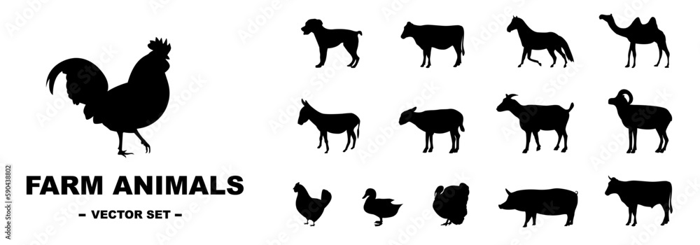 Farm animals. Set of silhouettes. Chicken, pig, sheep, etc. Vector Farm animals. Set of silhouettes. Chicken, pig, sheep, etc. Vector