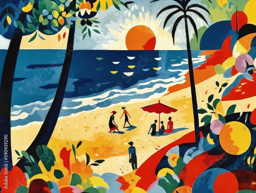 Wallpaper Mural Summer vacation sunny beach vacation sea sand palm trees landscape and people Torontodigital.ca
