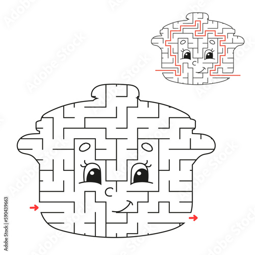 Abstract maze. Game for kids. Puzzle for children. Labyrinth conundrum. Find the right path. Education worksheet. With answer.