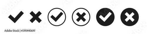 Check mark, Cross mark black icon vector set. Vector illustration.  