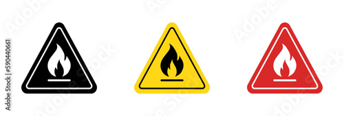 Warning fire icon vector set.  Flammable substances icons set. Vector illustration. 