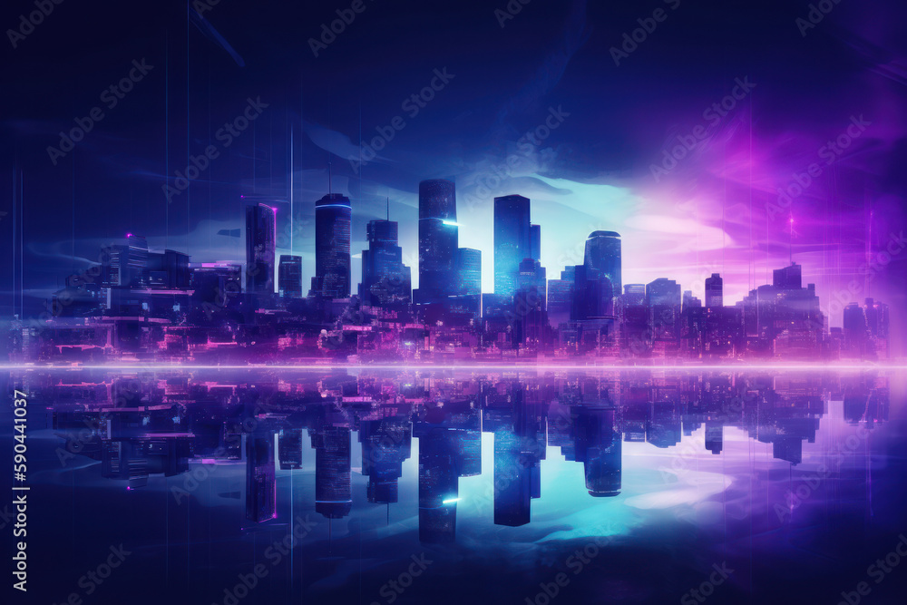 Modern City Skyline in Blue and Purple Hues Modern City Skyline in Blue and Purple Hues