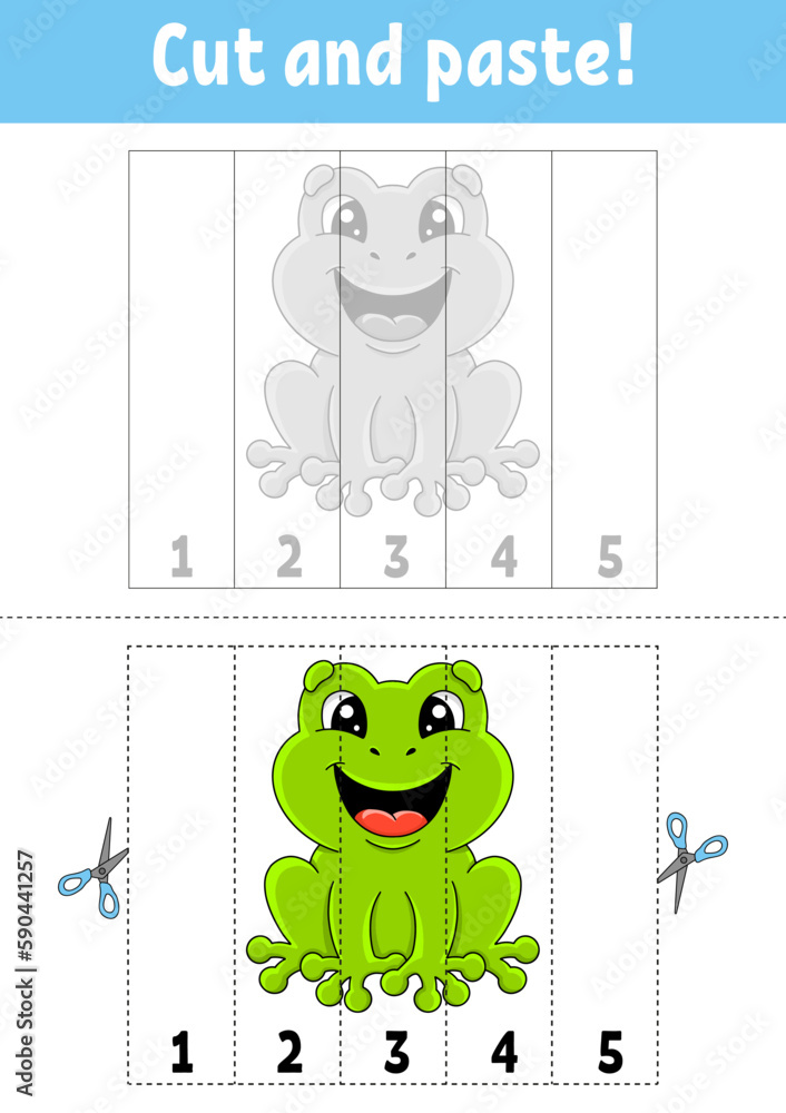 Learning numbers 1-5. Cut and glue. cartoon character. Education ...
