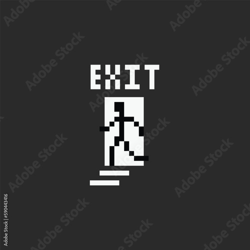 pixel art exit icon with white and black color good for your project