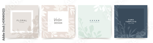 Neutral backgrounds with floral elements in pastel colors. Editable vector template for wedding invitation, social media post, card, cover, poster, mobile apps, web ads