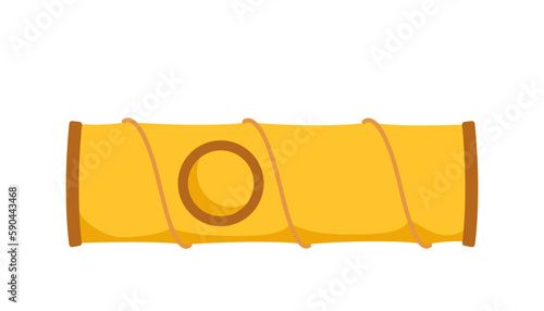 Cat tunnel. Cute yellow cat tunnel, collapsible toy tube. Hiding and resting place for indoor pet. Vector illustration.