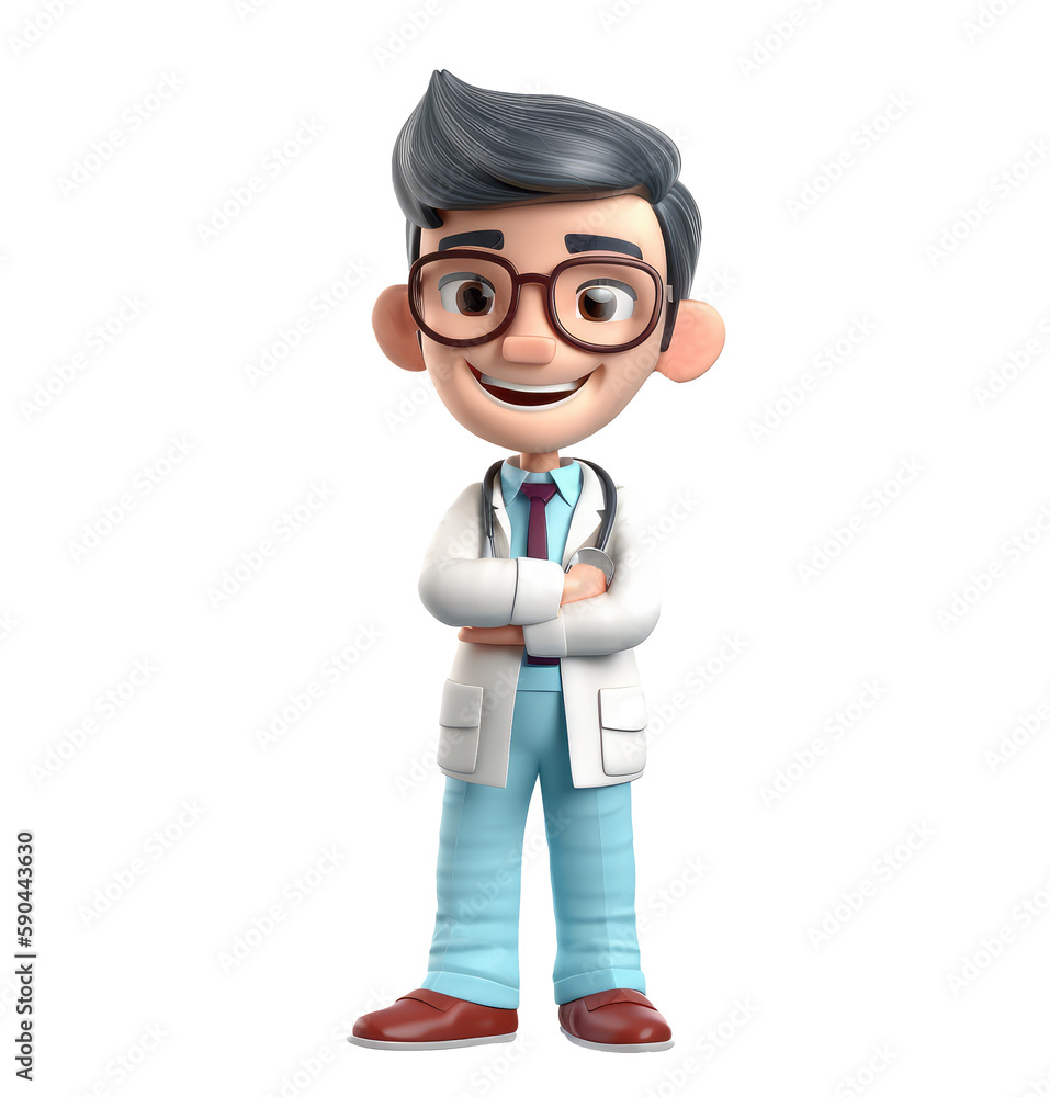 Young smiling man doctor, medical specialist Medicine concept. Cute 3d icon people character illustration. Cartoon minimal style on isolated transparent background png. Generative ai Young smiling man doctor, medical specialist Medicine concept. Cute 3d icon people character illustration. Cartoon minimal style on isolated transparent background png. Generative ai