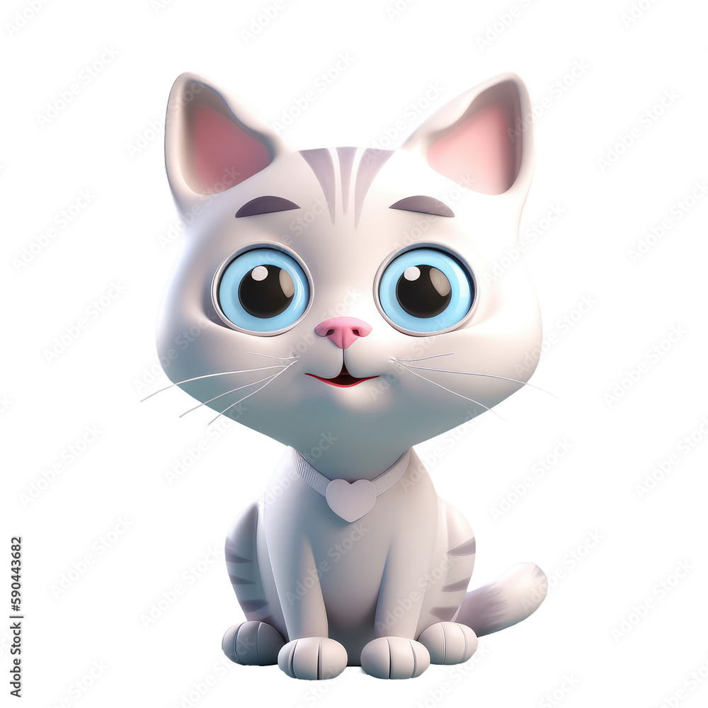 3d icon cute happy funny cat Illustration of character Cartoon pet minimal style on Isolated Transparent png background. Generative ai