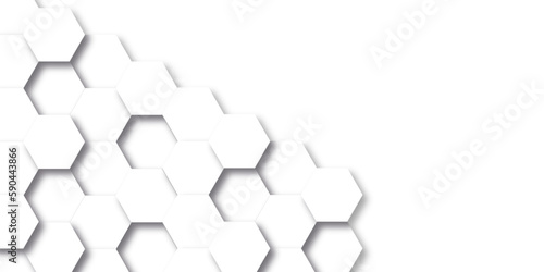 Abstract white background with hexagonal shapes and Surface polygonal pattern with glowing hexagons background. hexagon concept design abstract technology background.