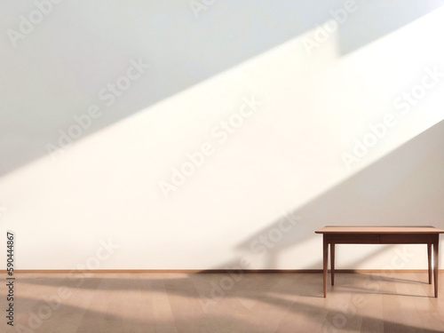 Empty top wooden shelves and wall background.