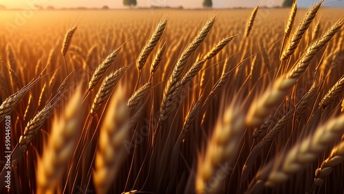 field of ripe wheat ready for harvest - Generative AI